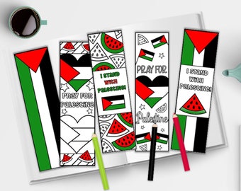 Support Palestine Coloring Bookmarks - Printable Bookmarks with I Stand with Palestine & Pray for Palestine Text - Kids Educational Resource