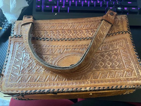 Vintage Leather Carved Bag - Etsy