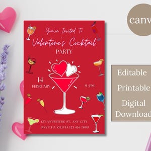Modello di invito per cocktail party di San Valentino Modello modificabile Cocktail Party Invito elettronico digitale Stampabile Biglietto di San Valentino Festa della ragazza dell'amore