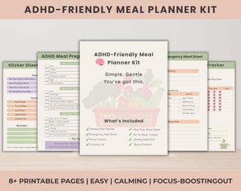 ADHD Meal Planner Kit: Weekly Meal Plan, Mood Tracker, Stickers (PDF Download)