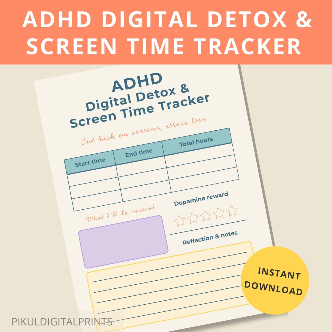 ADHD Digital Detox & Screen Time Tracker | Printable Screen Log | Habit ...