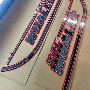 3D Raised Marine “BOSTON WHALER” 18”L x 3.5”H Modern Boat Logo Decal with 3M Tape and Stencil Pack of 2 Custom Color Acrylic UV Resistant