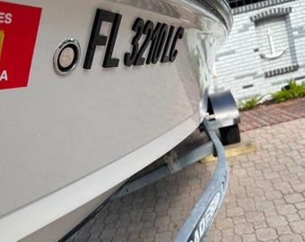 Custom Raised 3D Registration Numbers Marine Grade Modern Boat Logo Decal with 3M Tape and Stencil Pack of 2 Custom Acrylic UV Resistant