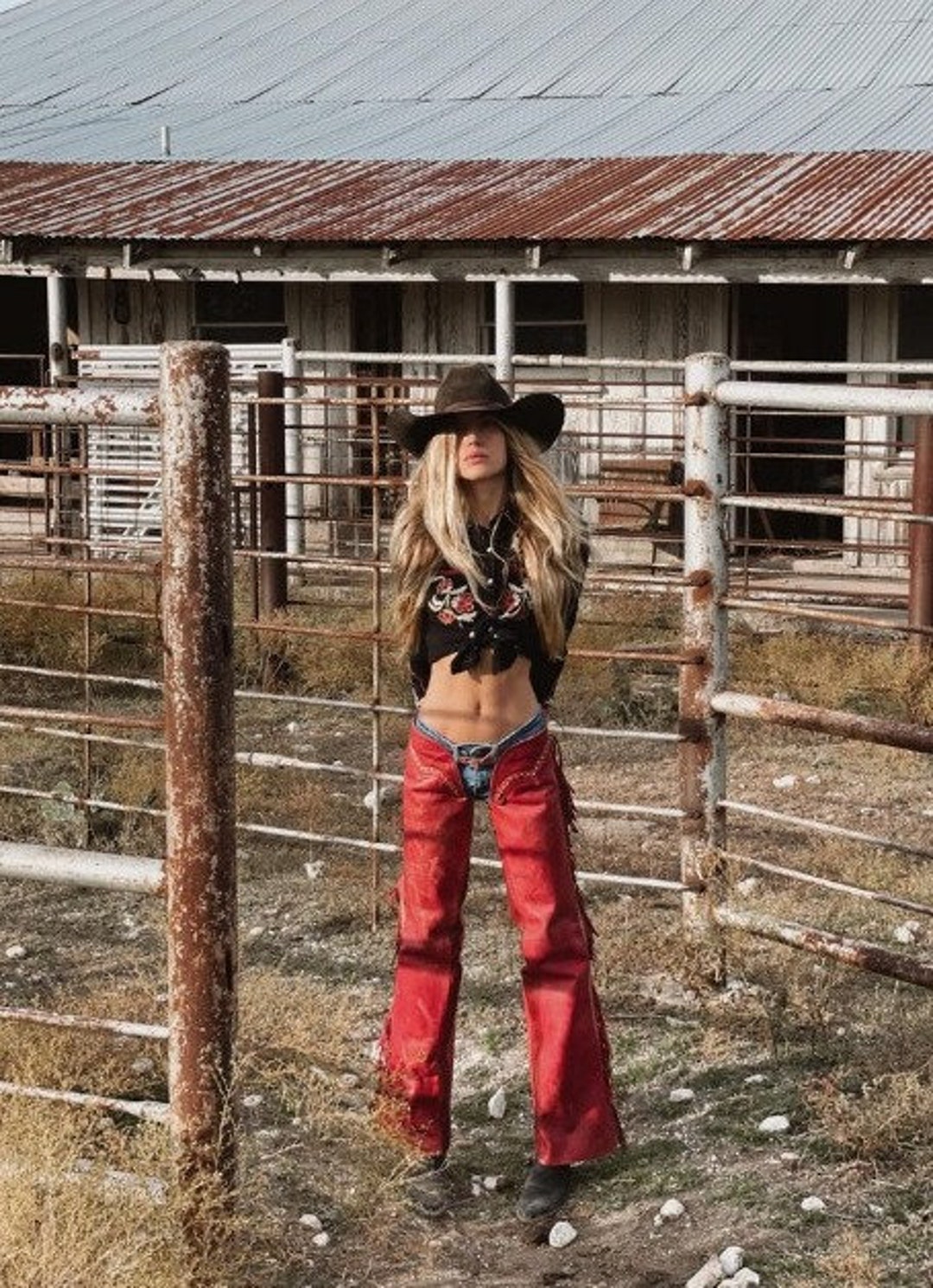 Leather Chap Hand Made Western Style Cowgirl Rave Outfits Leather