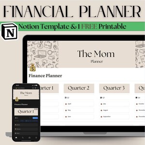 Modèle notionnel de planificateur financier | Mise en page facile, calendrier 2025, suivi des revenus et des dépenses, suivi des factures et des abonnements conçu pour les mamans