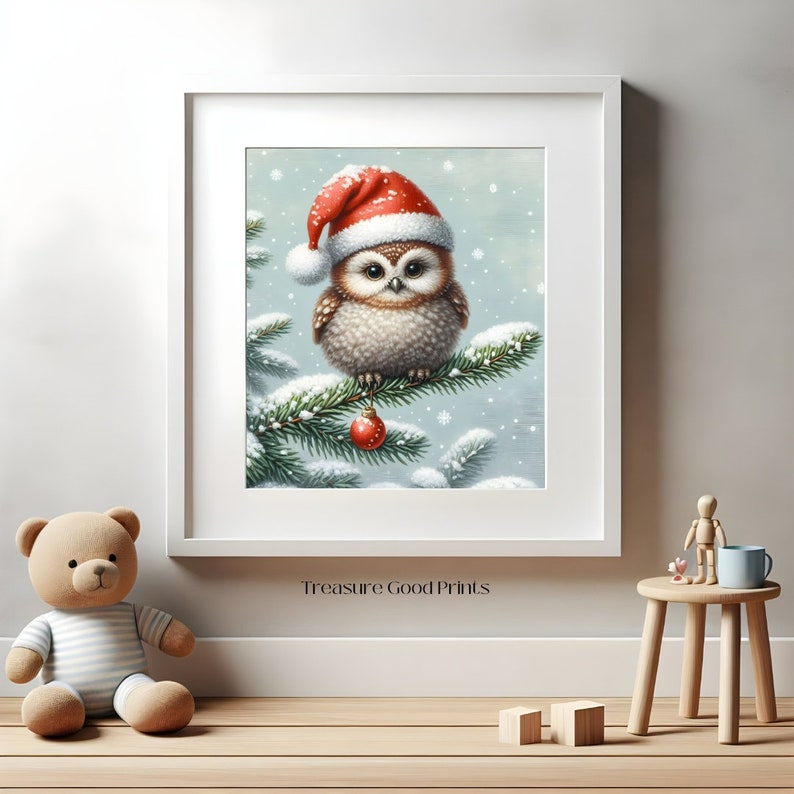 printable-christmas-owl-in-santa-hat-festive-holiday-wall-art-rustic-winter-print-vintage
