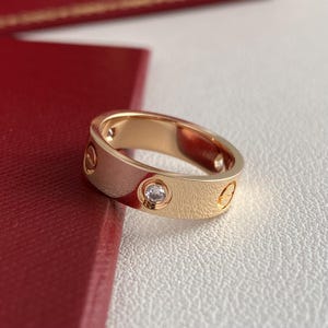 14K Yellow Gold Diamond Cut Love Ring - Stackable Script Ring, Size 7, Gift Box Included