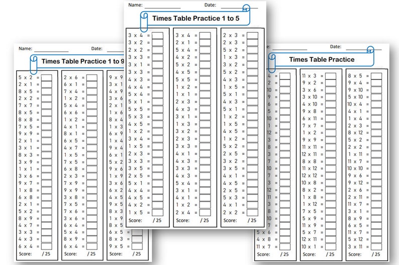 Times Table Worksheets Printables Multiplication Practice Etsy