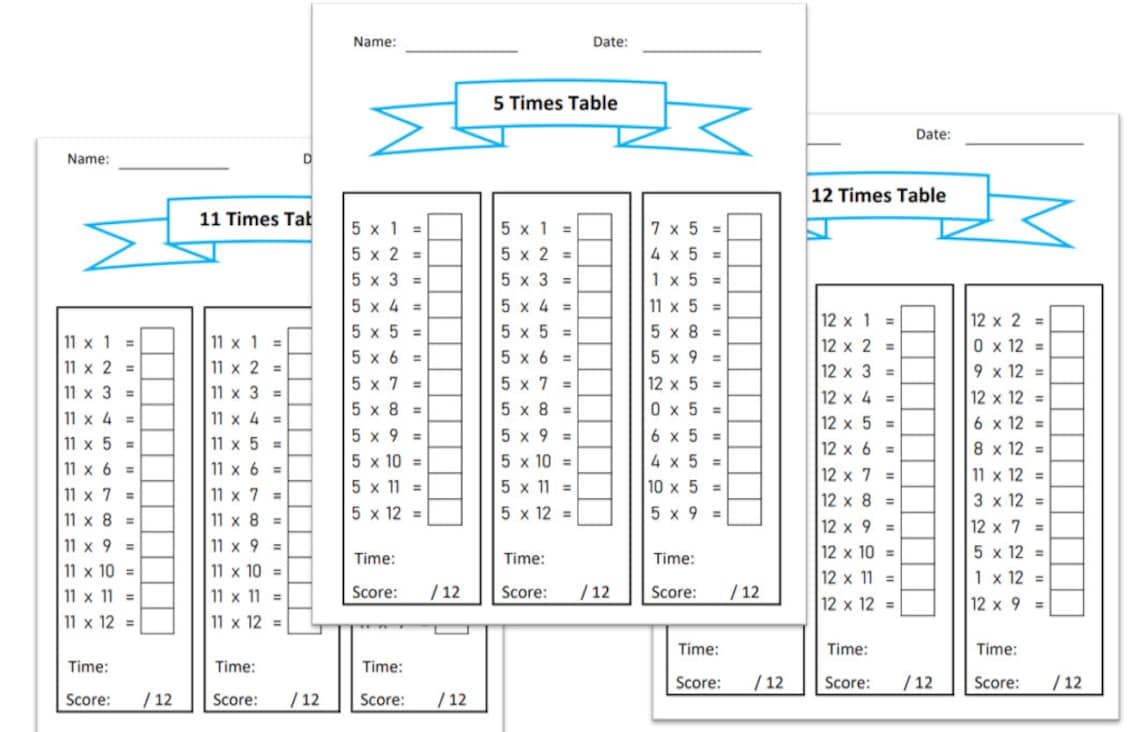 Times Table Practice Worksheets - Multiplication Basics, 22 Times Table ...