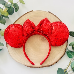 Red Sequin Minnie Mickey  Ears Headband