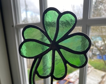Stained Glass Garden Stake Four Leaf Clover