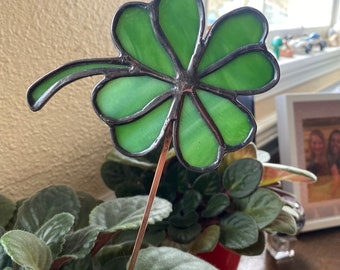 Stained Glass Garden Stake Four Leaf Clover