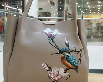 Personalized hand painted tote bag gift for women Eco leather customized bag purse Hand made high-quality tote Hand crafted Custom gift wife