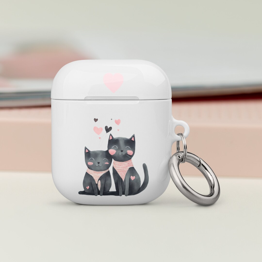 Cute Cat Phone AirPod Case Black Cat Love Hearts Apple Etsy