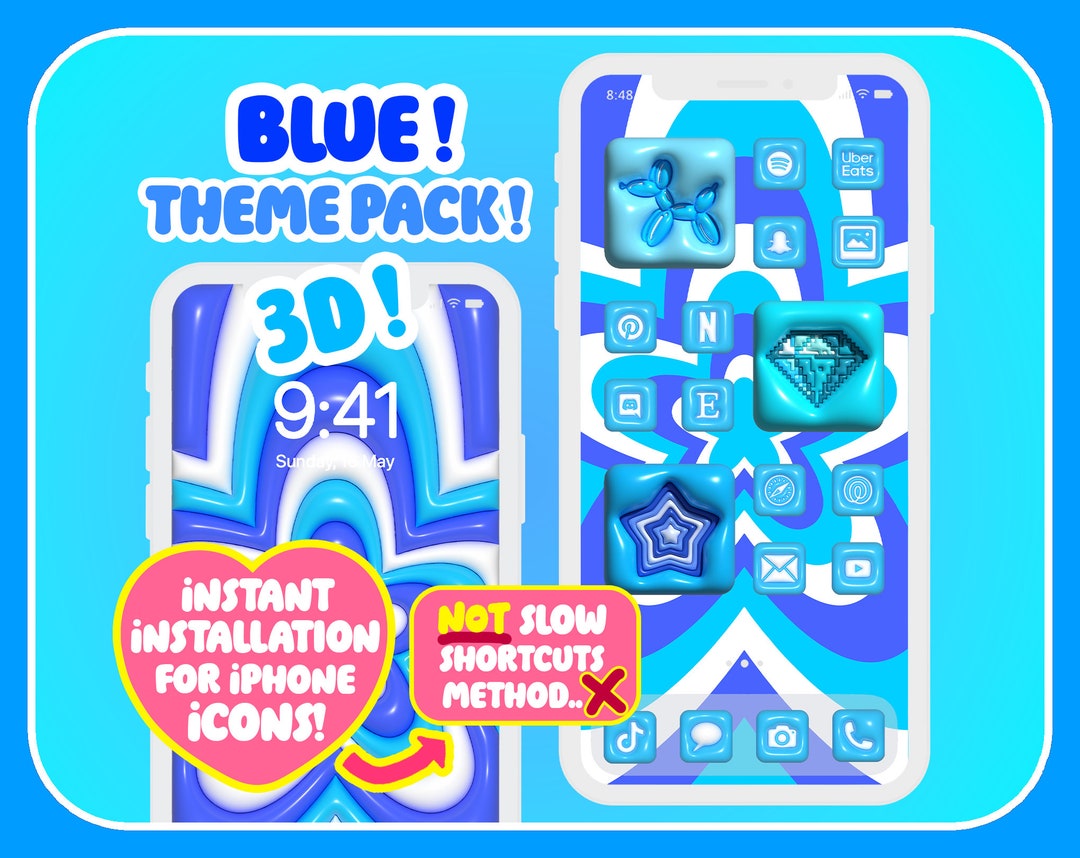 3D BLUE Ios 17 Quick Install 150x Icons 18x Widgets 12x Wallpapers 12x ...