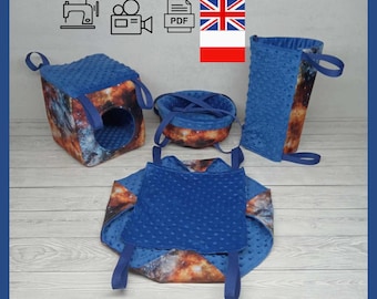 PDF Sewing Pattern for Small Pets – Cube House, Honeycomb Hammock, Tunnel & Swing for Chinchillas, Rabbits, Guinea Pigs