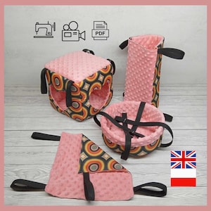 Sewing pattern for small pet cage accessories, cube house, hammock, swing, tunnel hammock, PDF tutorial, DIY pet bed, instant download
