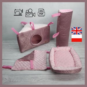 Patroon-pdf-naaiset voor kleine huisdieren – kubushuis, hangmat, schommel en tunnel voor chinchilla's, konijnen en cavia's
