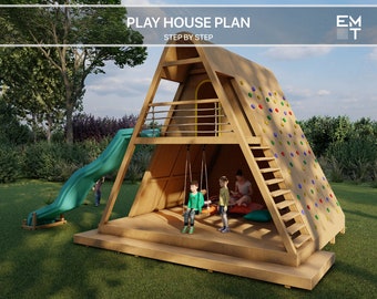 TRIANGLE PLAYHOUSE PLAN. Playhouse Plans for Kids, Architecture Wooden gardenhouse Plan, do it yourself with the Digital downloading files