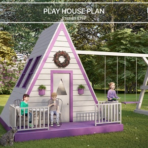 TRIANGLE PLAYHOUSE plan, playhouse plans for kids, architectural wooden swing garden house plan, DIY with digital downloads