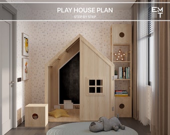 Playhouse Plans for Kids, Indoor wood house plan Plan Step by Step, Do it Yourself with the Digital Downloading Files