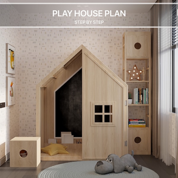 Planos de casas de juegos para niños, Plano de casa de madera para interiores Planifique paso a paso, hágalo usted mismo con los archivos de descarga digital