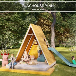 Triangle slide playhouse plan Playhouse plans for kid architecture wooden gardenhouse plan do it yourself with the digital downloading files