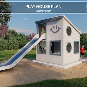 PLAYHOUSE PLAN. Playhouse Plans for Kids, Architecture Wooden gardenhouse Plan, do it yourself with the Digital downloading files