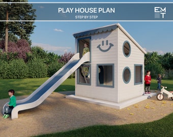 PLAYHOUSE PLAN. Playhouse Plans for Kids, Architecture Wooden gardenhouse Plan, do it yourself with the Digital downloading files