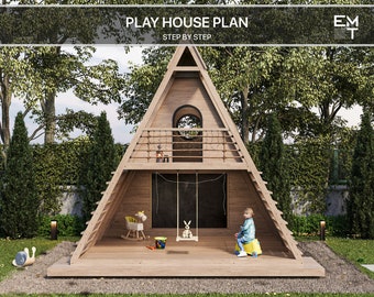 TRIANGLE  PLAYHOUSE PLAN. Playhouse Plans for Kids, Architecture Wooden gardenhouse Plan, do it yourself with the Digital downloading files