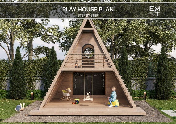 TRIANGLE  PLAYHOUSE PLAN. Playhouse Plans for Kids, Architecture Wooden gardenhouse Plan, do it yourself with the Digital downloading files