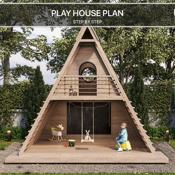 TRIANGLE  PLAYHOUSE PLAN. Playhouse Plans for Kids, Architecture Wooden gardenhouse Plan, do it yourself with the Digital downloading files