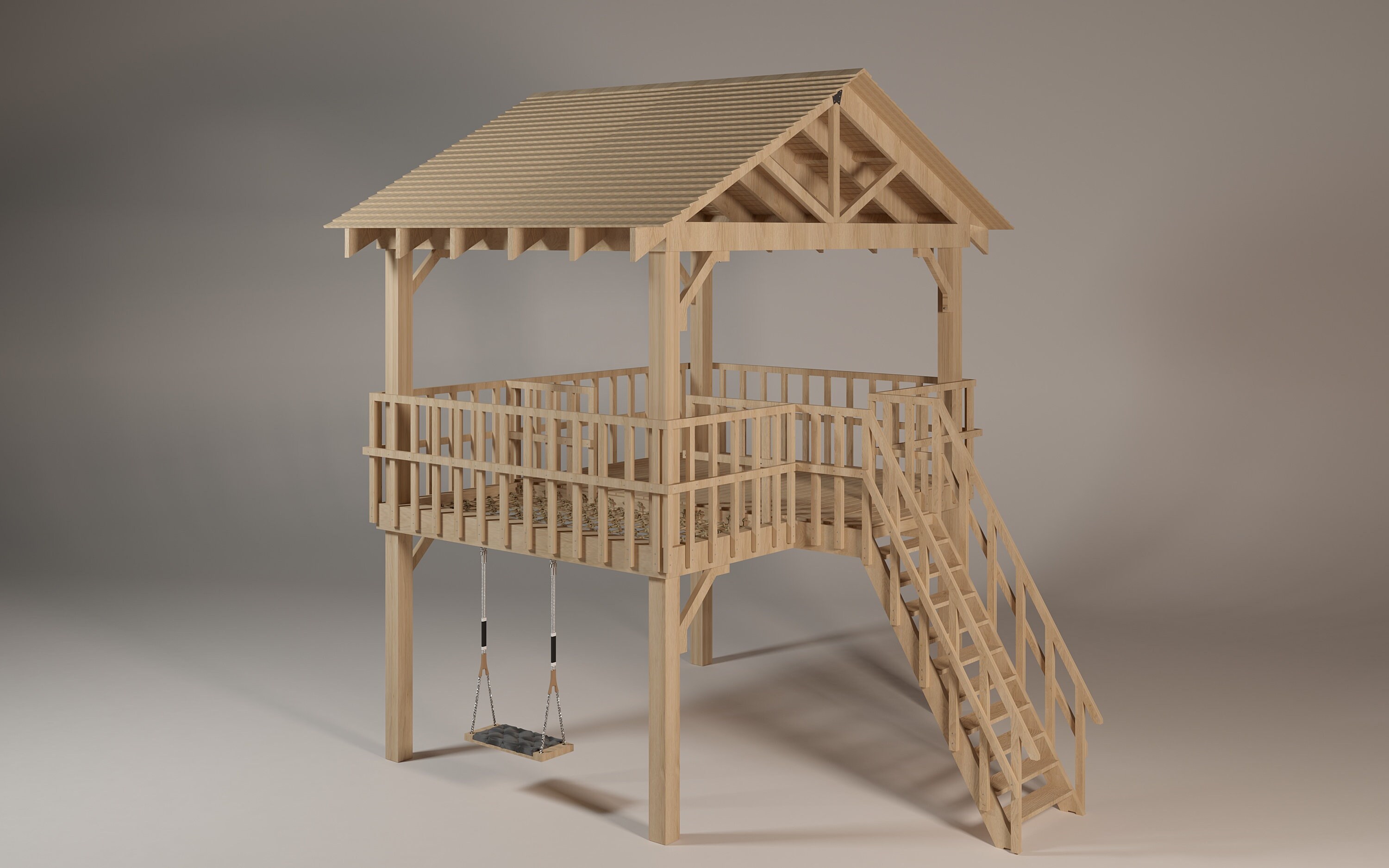Playhouse Building Plans for Kids, Treehouse With Swings With Large