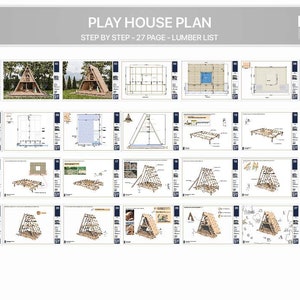 Puede incluir: Un plano de casa de juegos de 27 p&aacute;ginas con instrucciones paso a paso y una lista de madera. El plano incluye diagramas e ilustraciones detalladas para construir una casa de juegos de madera.