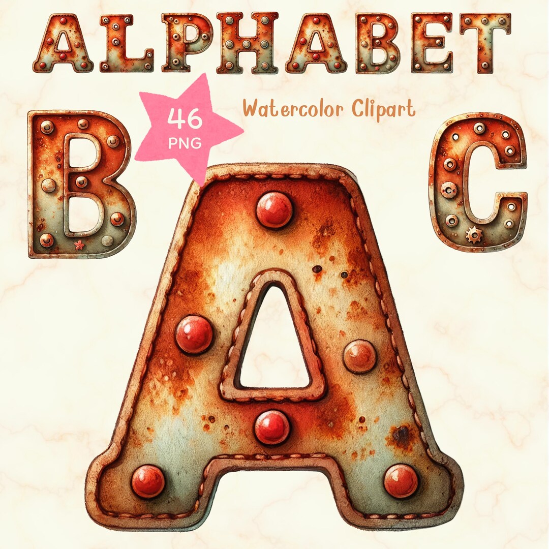 Watercolor Rusted PNG Letters, Transparent Background, Rusty Alphabet ...