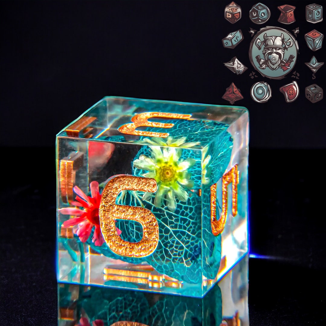 Flower Resin Dice Set, Flower Resin D&D Dice Set, Flower Dice for