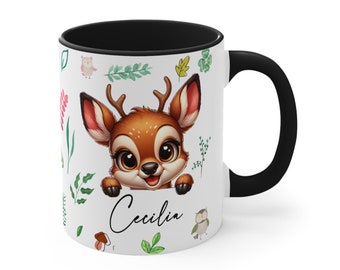 Cute Deer Personalized Children Mug, Mug with Child's name, Mug with child's name, personalized Kid mugs, Kid mugs personalized