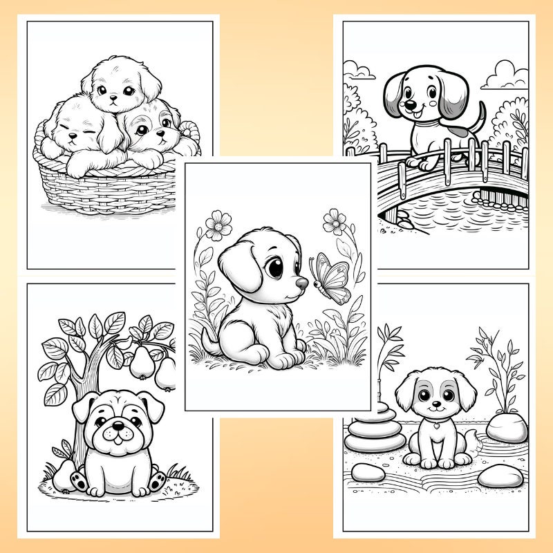Cute Puppy Dog Coloring Printable, Simple Animal Coloring Sheet for ...
