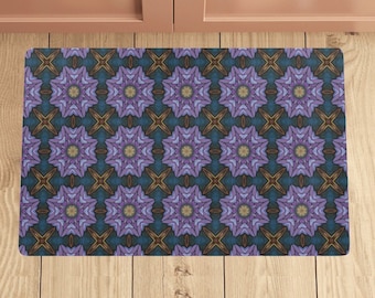 Purple Geometric Kitchen Mat with Floral Design, Non-Slip Anti-Failure Mat, Housewarming Gift for Cook
