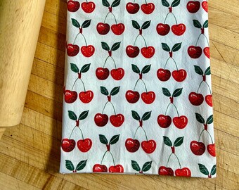 Cherries Galore: Retro Style Tea Towel with Red Cherry Print, Cotton Dish Rag, Quirky Home Decor Gift for Cooks & Bakers, Add a pop of color