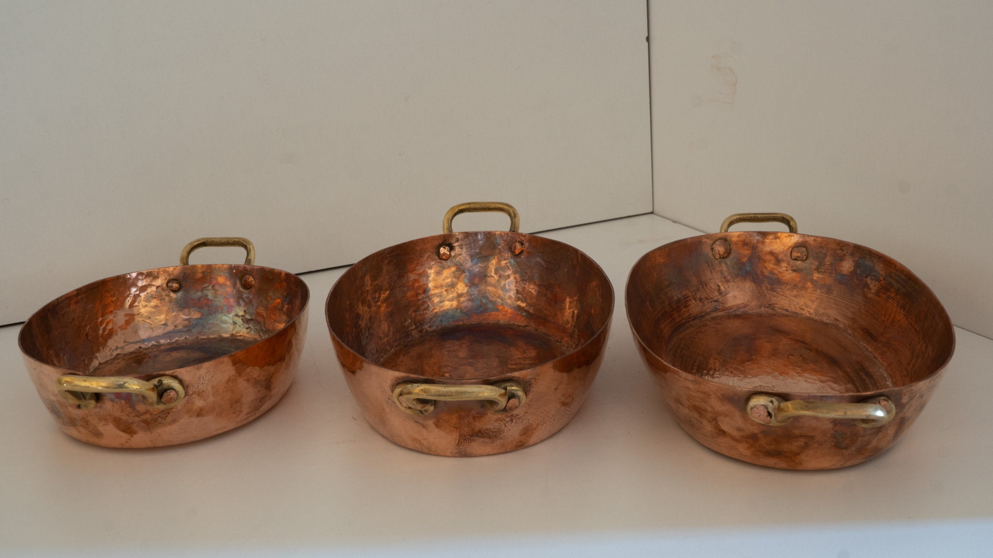 Oval Hammered Copper Gratin Pan With Acorn Handles, Baking Dish