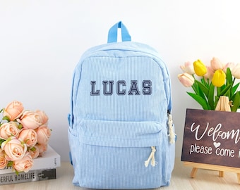 Personalized Kids Backpack with Name, Custom Embroidered Toddler Backpack, Corduroy Backpack for Students, Back to School Gifts