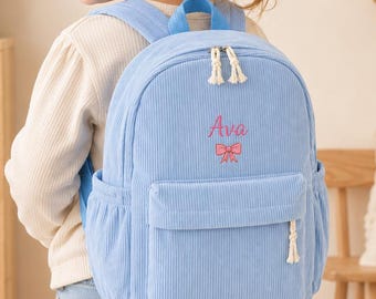 Mochila infantil personalizada con nombre e icono, mochila preescolar de pana personalizada, mochila para guardería infantil, regalo de cumpleaños para la vuelta al cole