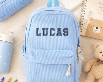 Personalized Kids Backpack with Name, Custom Embroidered Toddler Backpack, Corduroy Backpack for Students, Back to School Gifts