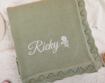 Coperta ricamata personalizzata in maglia per neonati, regalo per neonati con monogramma, coperta con nome per neonati, regalo per baby shower, regalo per la cameretta dei bambini, coperta per neonata