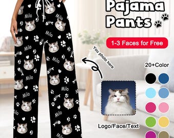 Benutzerdefinierte Pyjama-Hose, Katzen-Pyjama-Hose, Gesichtspyjama mit Tasche, Herren-Pyjama, Valentinstagsgeschenk, Weihnachtsgeschenk, Geschenk für Tierliebhaber