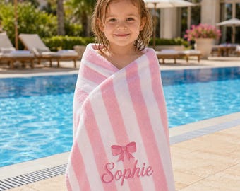 Embroidered Beach Towel, Kids Cabana Stripe Pool Towel, Custom Name Bath Towel,Family Vacation Beach Gift,Personalized Monogrammed Towel