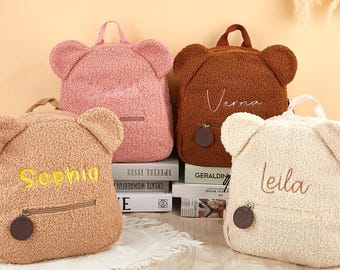 Personalized Teddy Bear Toddler Backpack, Custom Name Bag For Kids, Embroidered Fluffy Backpack, Birthday Gift for Child or Preschool Bag
