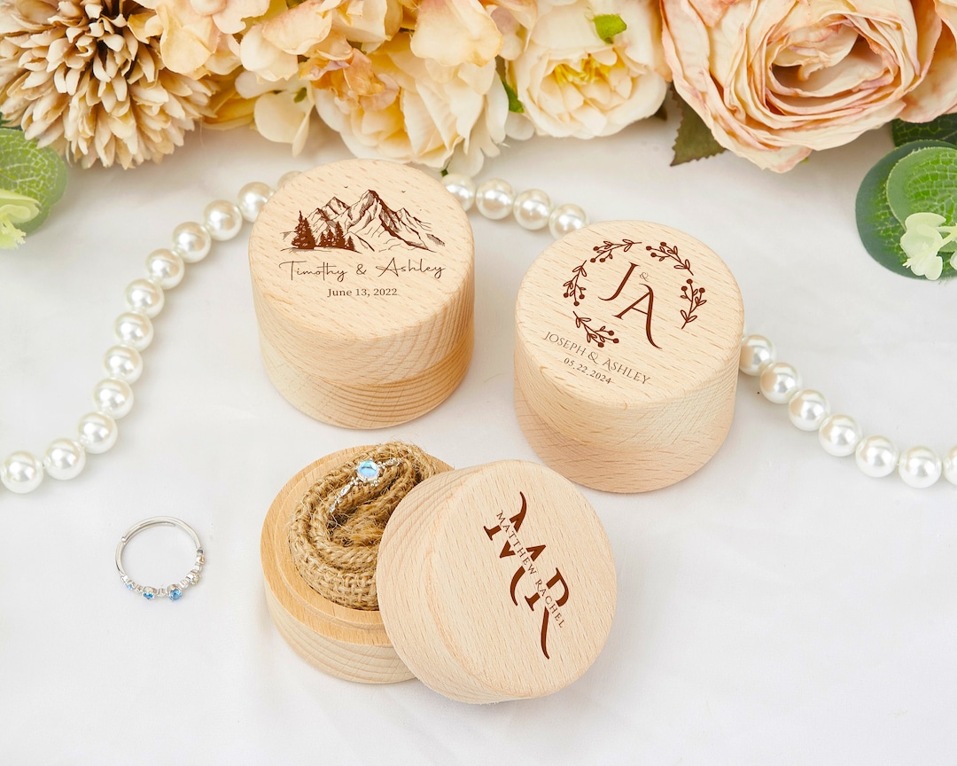 Custom Engraved Ring Box, Engagement Ring Box, Round Ring Box ...