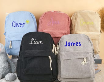 Personalized Name Corduroy Embroidery bag, Custom  Preschool Bag, Back to School Toddler Backpack, Kindergarten Bookbag, Back to School Gift
